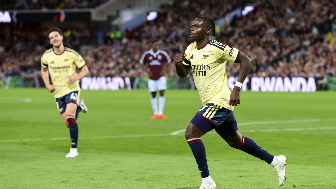Bukayo Saka ซัดครึ่งหลังพา Arsenal บุกชนะ Aston Villa ที่ Villa Park รูปข่าวฟุตบอล